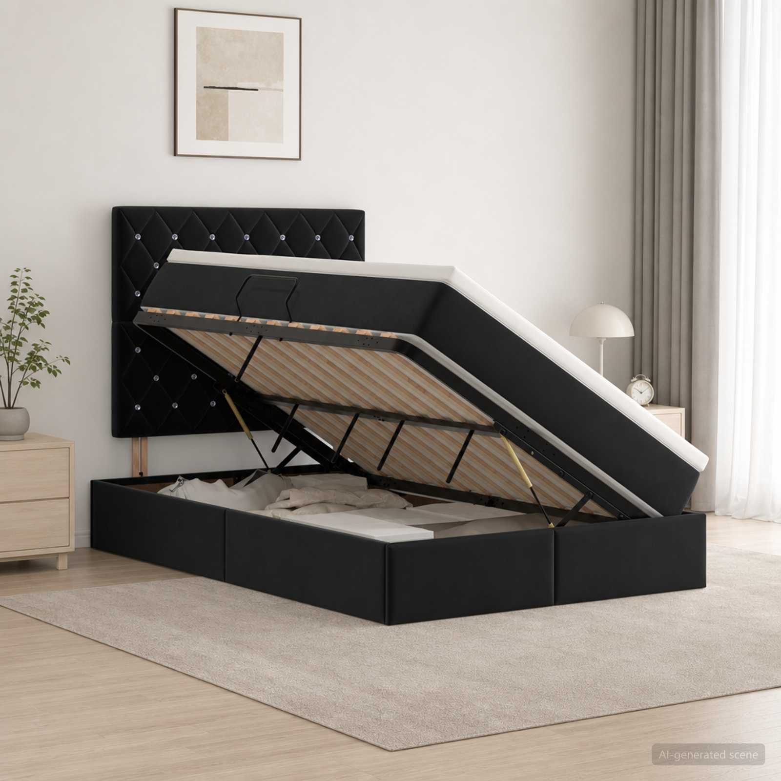 Letto con contenitore LED e materasso Nero 120 x 200 cm Velluto | homemem39