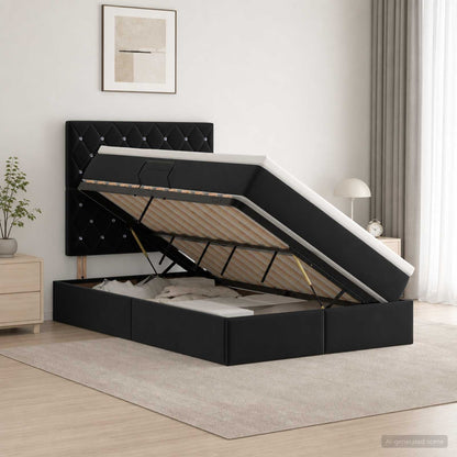 Letto con contenitore e materasso Nero 120 x 200 cm Velluto