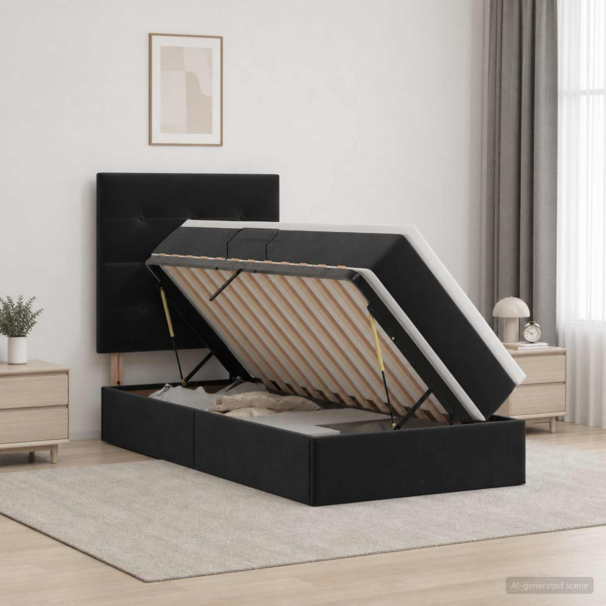 Letto con contenitore LED e materasso Nero 90 x 200 cm Velluto | homemem39