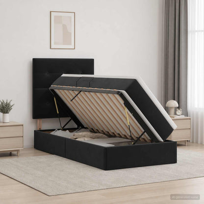 Letto con contenitore e materasso Nero 90 x 200 cm Velluto | homemem39