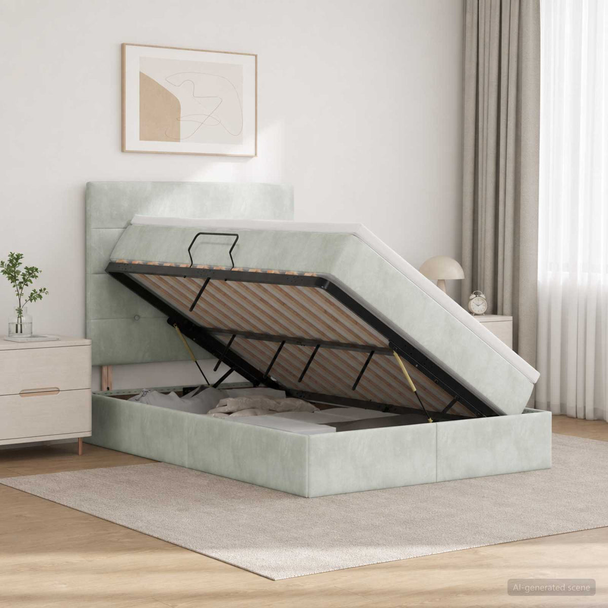 Letto con contenitore e materasso Grigio Chiaro 120 x 200 cm