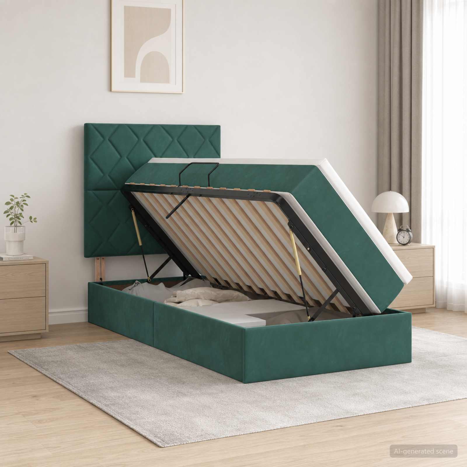 Letto con contenitore LED e materasso Verde Scuro 90 x 190 cm | homemem39