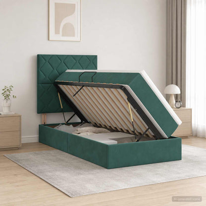 Letto con contenitore LED e materasso Verde Scuro 90 x 190 cm | homemem39