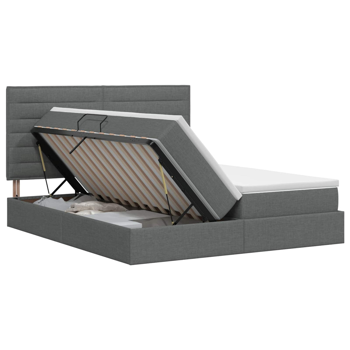 Letto con Contenitore Grigio Scuro 200 x 200 cm Tessuto - homemem39
