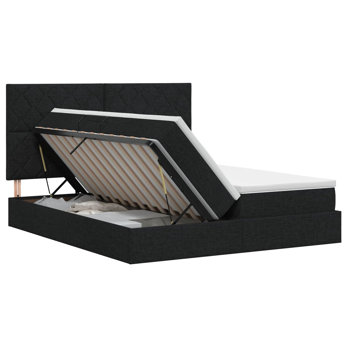 Letto con Contenitore con testiera Nero 180 x 200 cm Tessuto