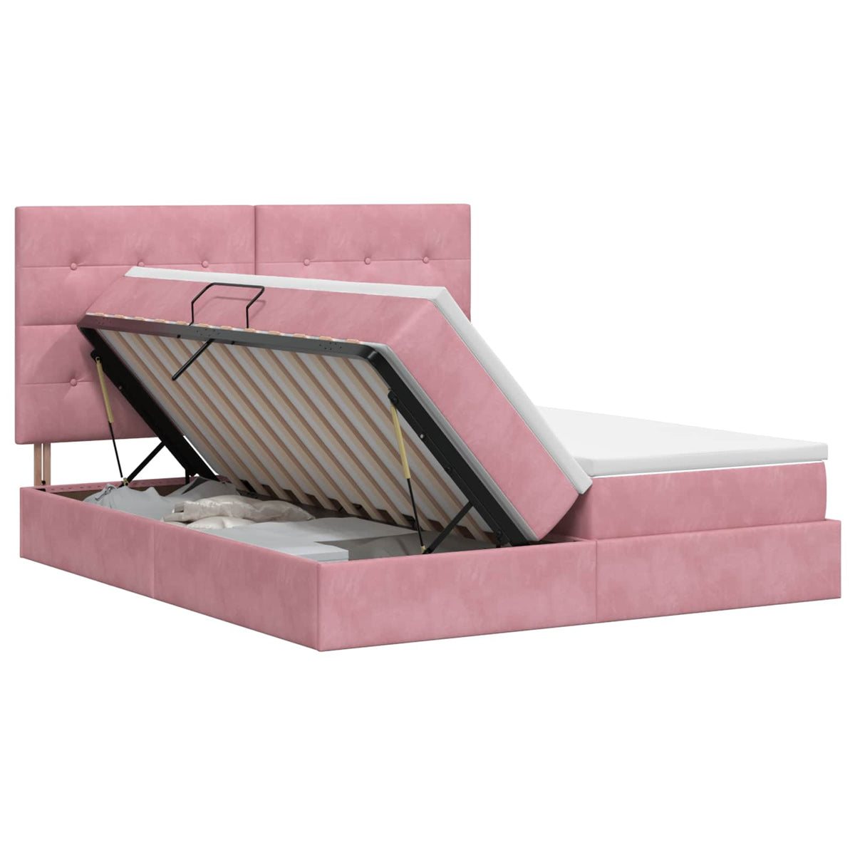 Letto con Contenitore con testiera Rosa 200 x 200 cm Velluto