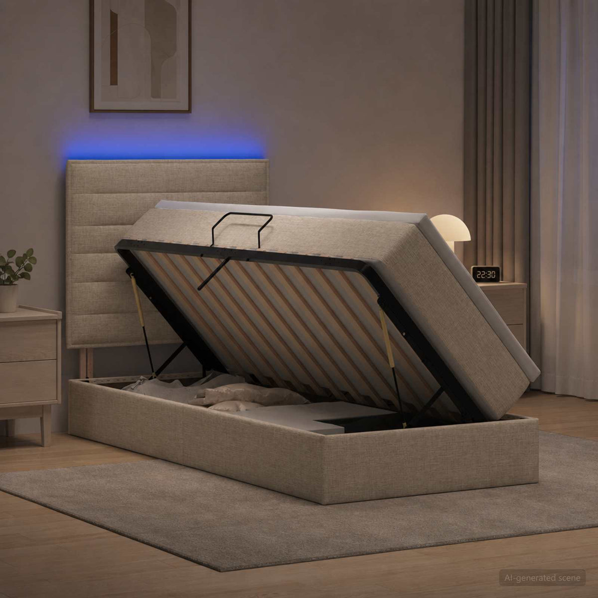 Letto con contenitore LED e materasso Crema 90 x 190 cm Tessuto | homemem39