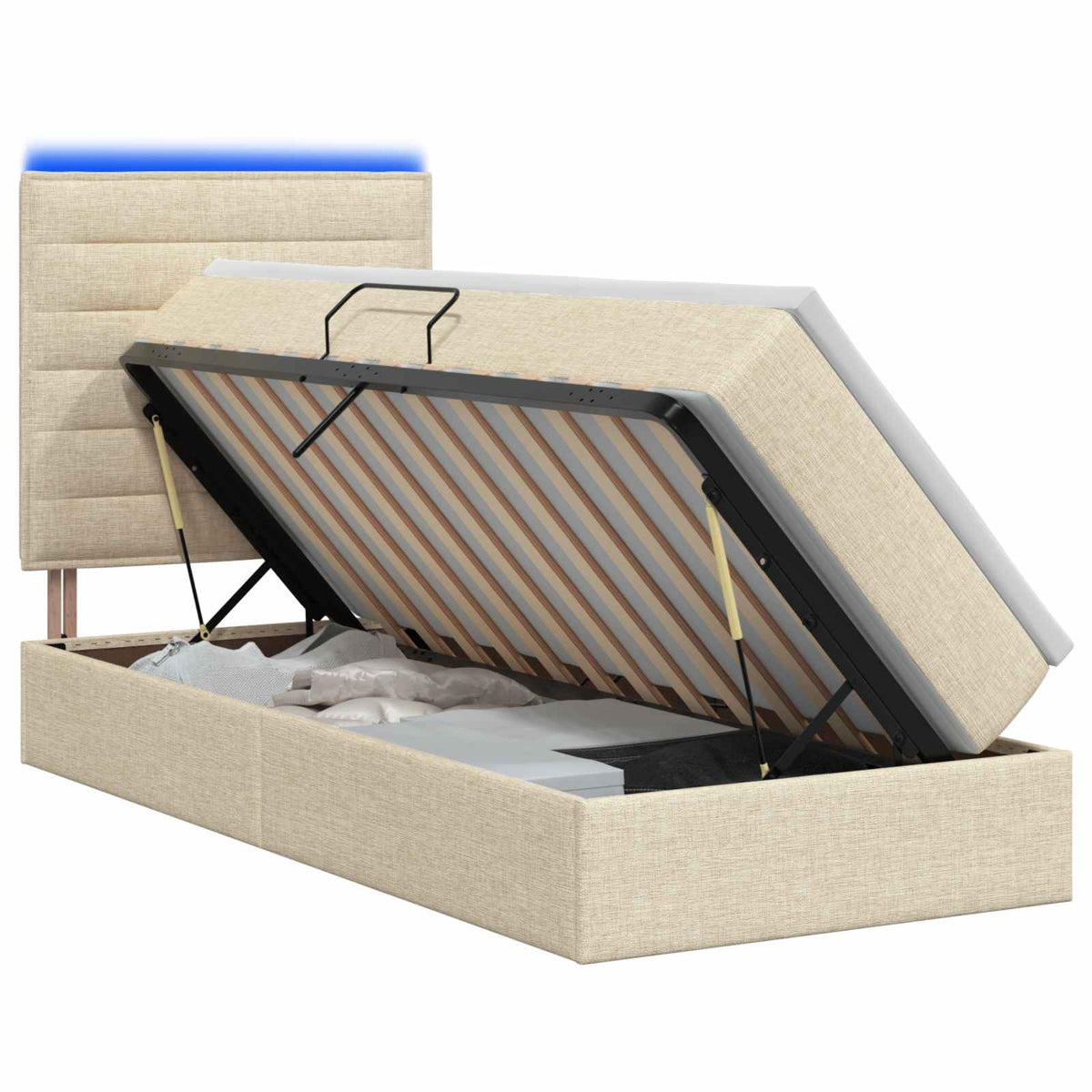 Letto con contenitore LED e materasso Crema 90 x 190 cm Tessuto | homemem39
