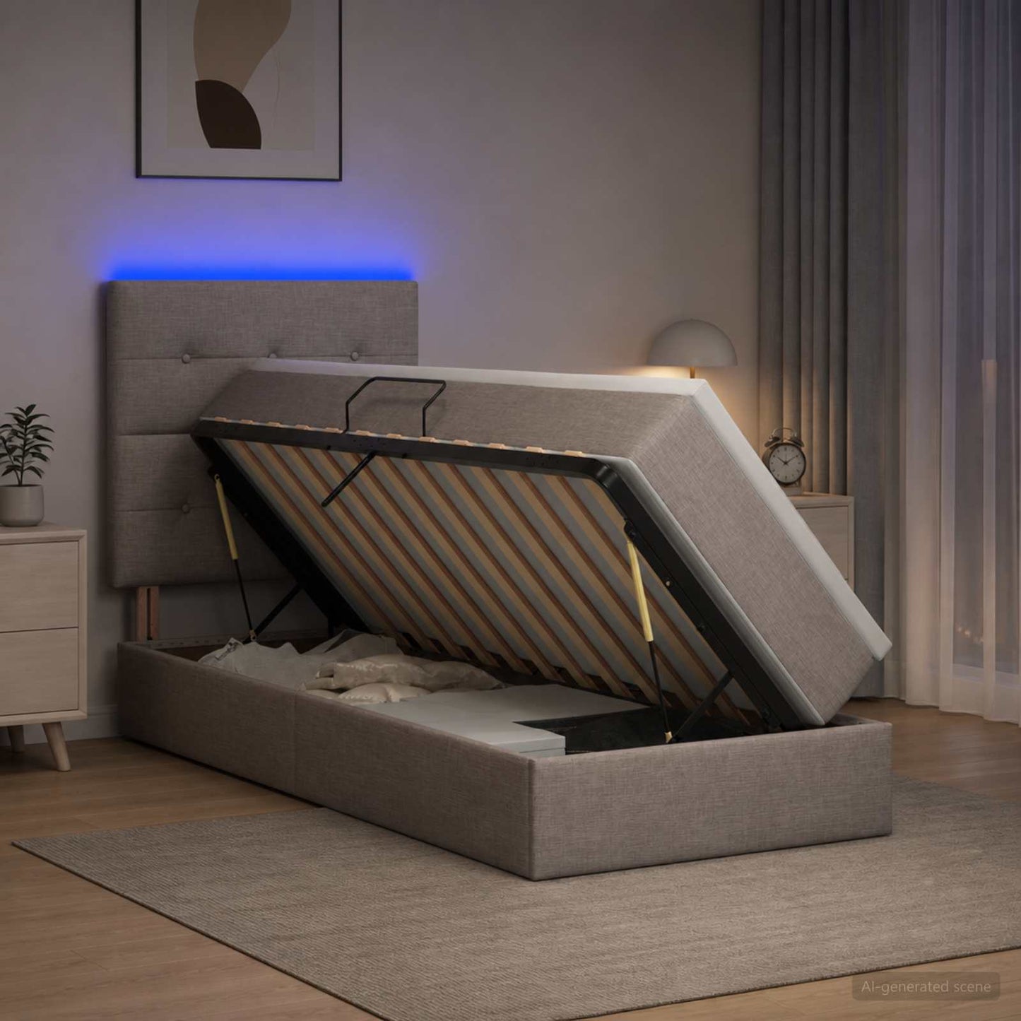 Letto con contenitore LED e materasso Tortora 100 x 200 cm | homemem39