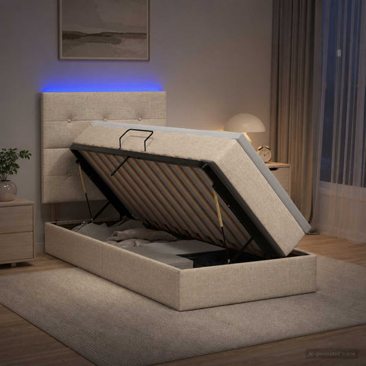 Letto con contenitore LED e materasso Crema 90 x 190 cm Tessuto - homemem39
