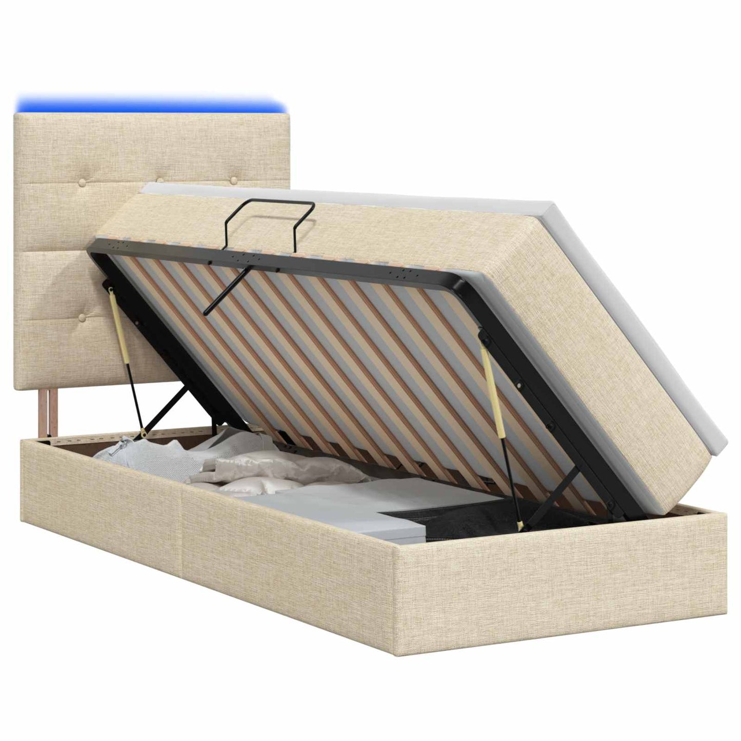 Letto con contenitore LED e materasso Crema 90 x 190 cm Tessuto
