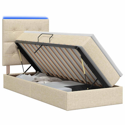 Letto con contenitore LED e materasso Crema 90 x 190 cm Tessuto