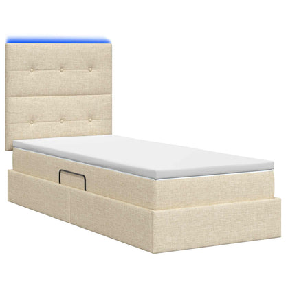 Letto con contenitore LED e materasso Crema 90 x 190 cm Tessuto