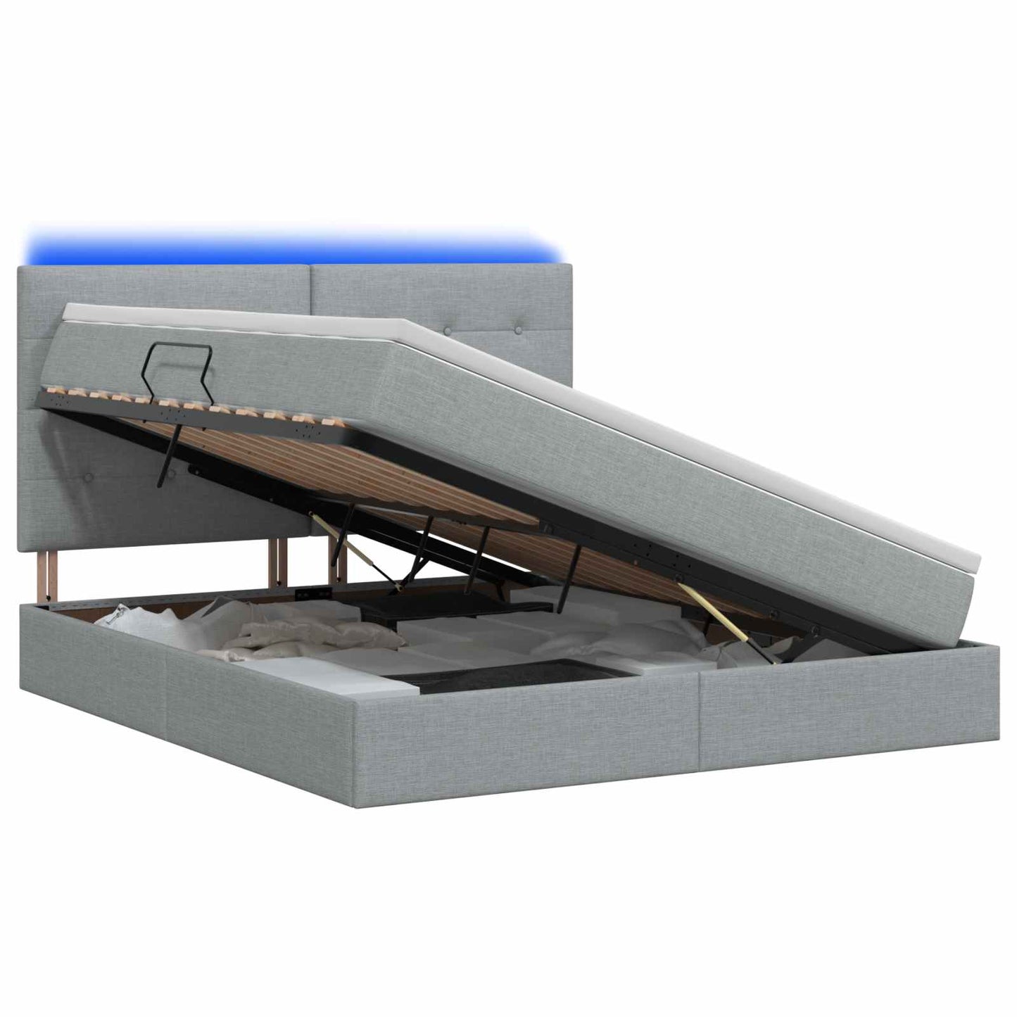 Letto con contenitore LED e materasso Grigio Chiaro