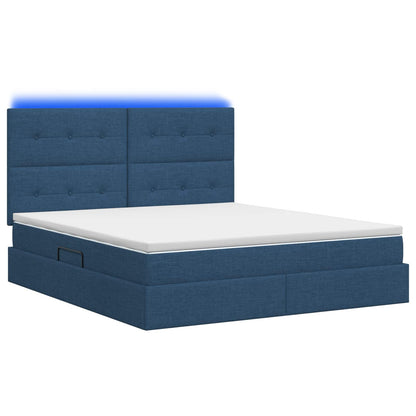 Letto con contenitore LED e materasso Blu 160 x 200 cm Tessuto