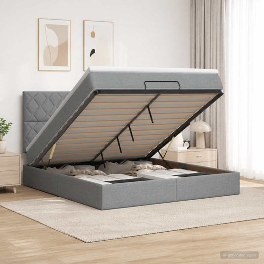 Letto con contenitore LED e materasso Grigio Chiaro - homemem39