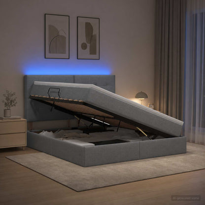 Letto con contenitore LED e materasso Grigio Chiaro