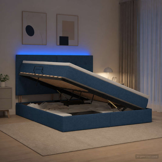 Letto con contenitore LED e materasso Blu 160 x 200 cm Tessuto - homemem39