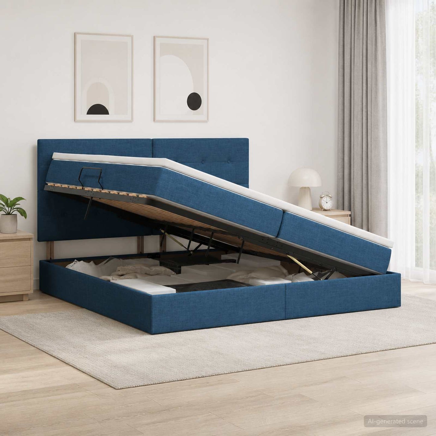 Letto con contenitore LED e materasso Blu 200 x 200 cm Tessuto | homemem39
