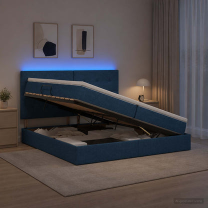 Letto con contenitore LED e materasso Blu 200 x 200 cm Tessuto | homemem39