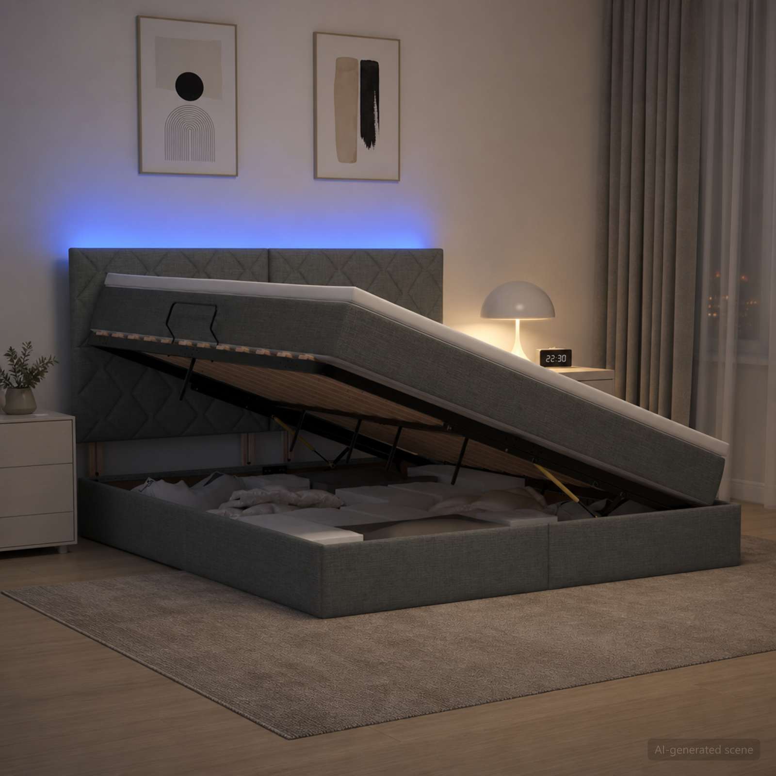 Letto con contenitore LED e materasso Grigio Scuro 140 x 200 cm | homemem39