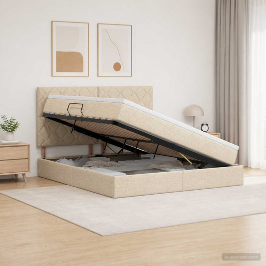 Letto con contenitore LED e materasso Crema 140 x 200 cm | homemem39