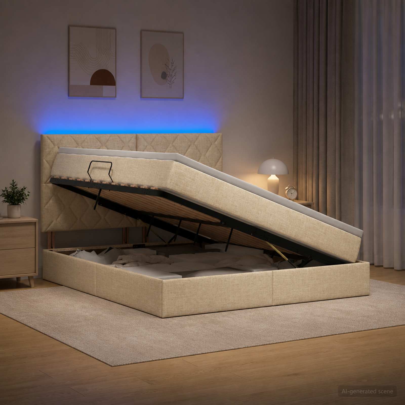 Letto con contenitore LED e materasso Crema 160 x 200 cm | homemem39