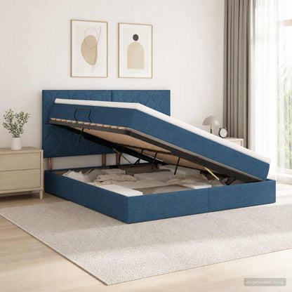 Letto con contenitore e materasso Blu 140 x 200 cm Tessuto