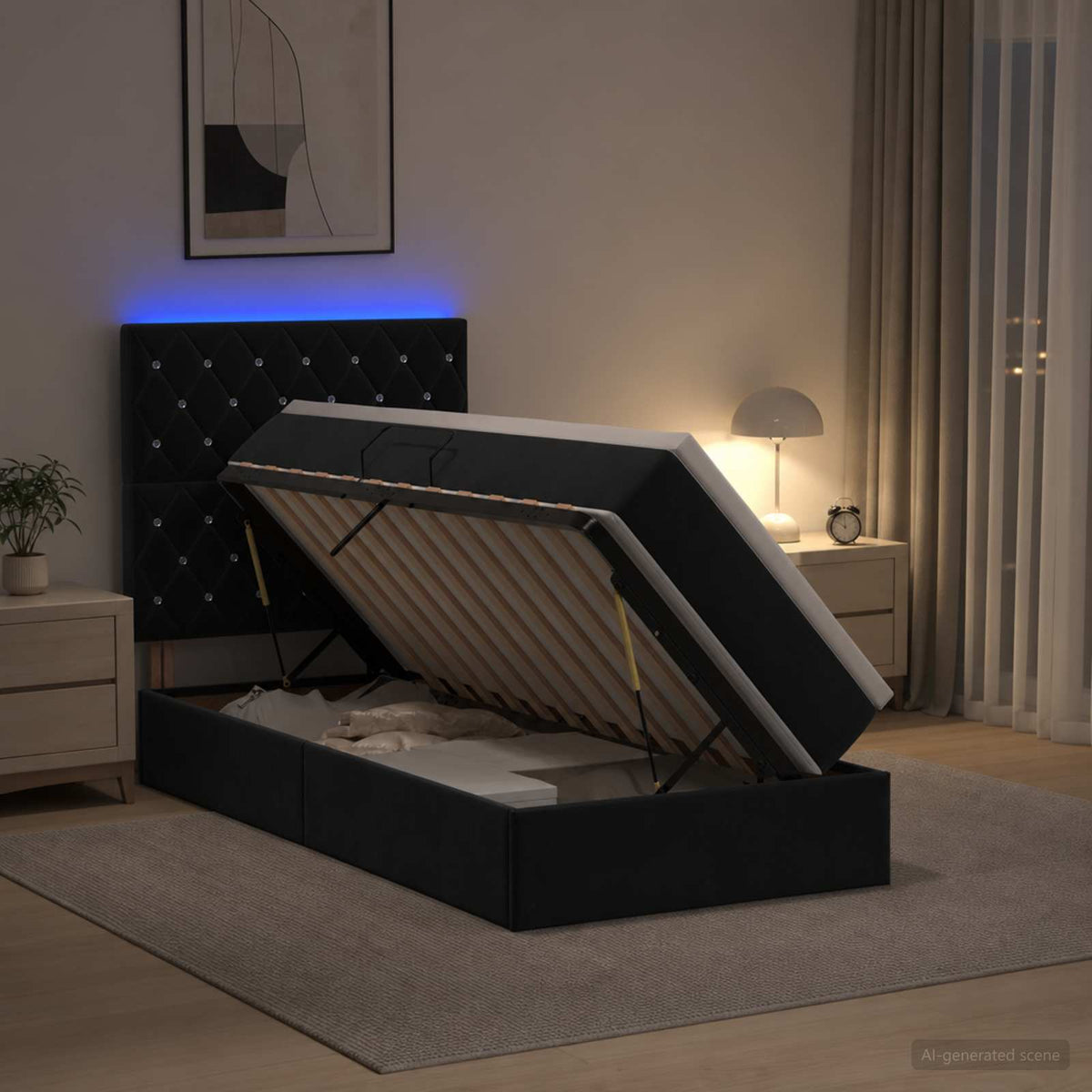 Letto con contenitore LED e materasso Nero 90 x 200 cm Velluto | homemem39