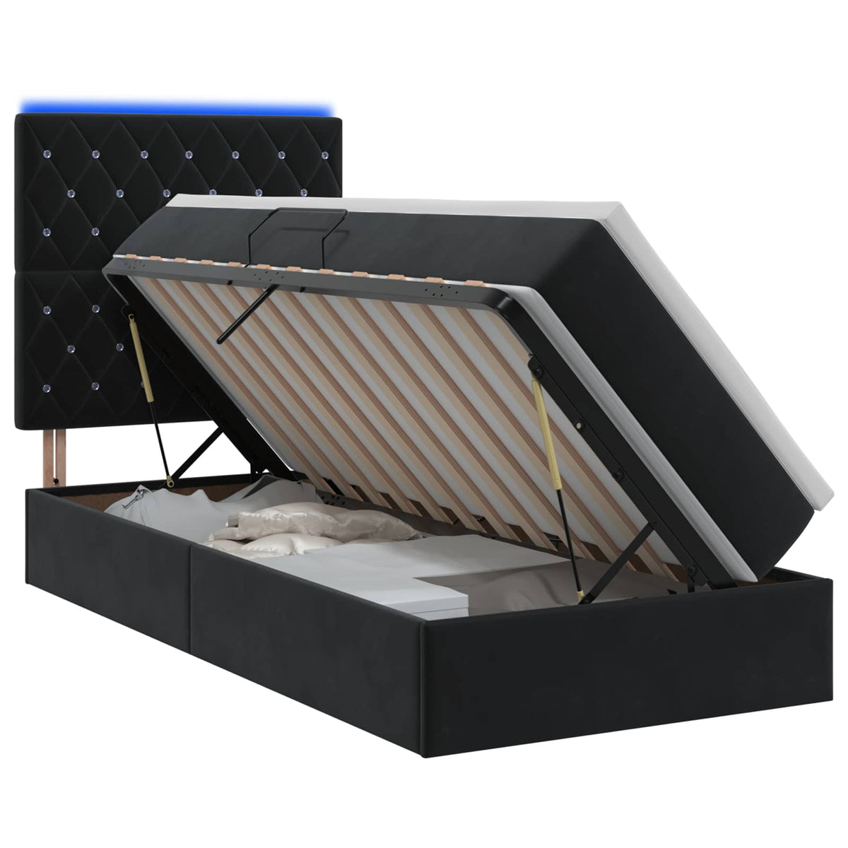 Letto con contenitore LED e materasso Nero 90 x 200 cm Velluto | homemem39