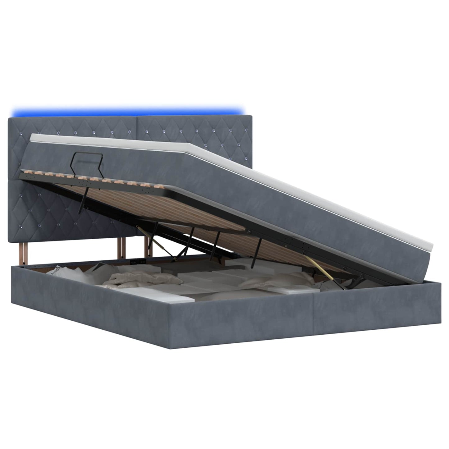 Letto con contenitore LED e materasso Grigio Scuro 140 x 190 cm | homemem39