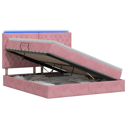 Letto con contenitore LED e materasso Rosa 140 x 200 cm Velluto | homemem39