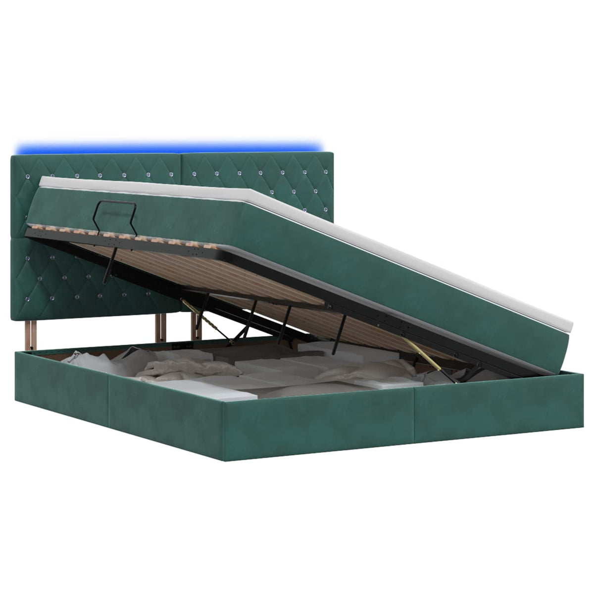 Letto con contenitore LED e materasso Verde Scuro 160 x 200 cm | homemem39