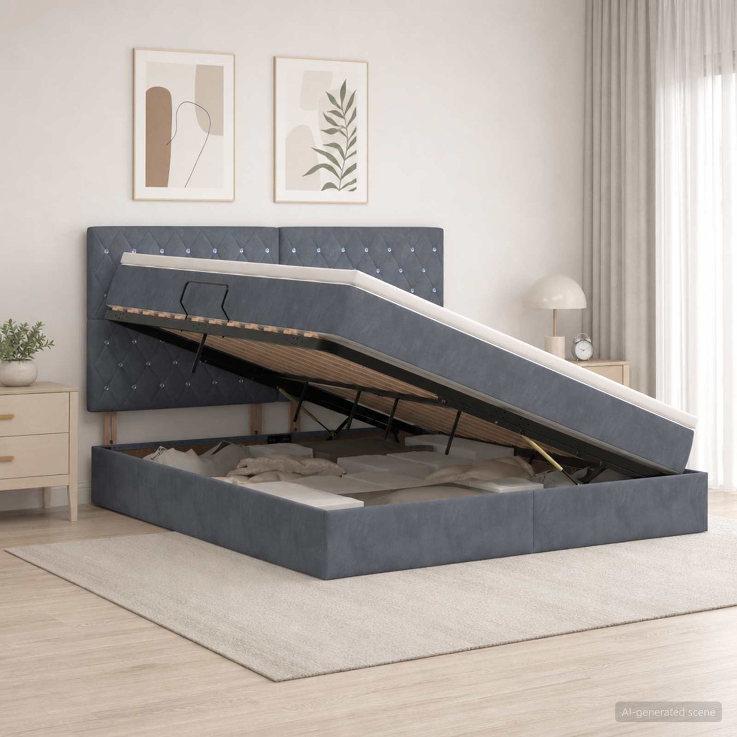 Letto con contenitore e materasso Grigio Scuro 160 x 200 cm