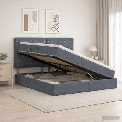 Letto con contenitore LED e materasso Grigio Scuro 160 x 200 cm | homemem39