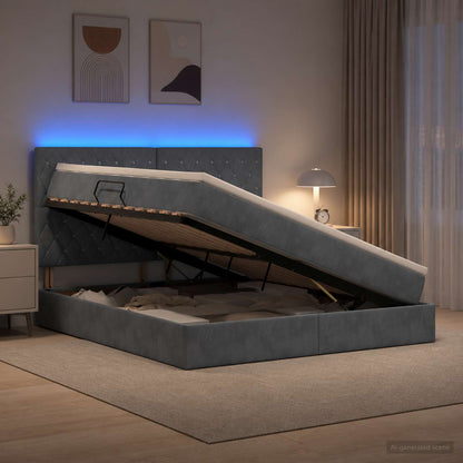 Letto con contenitore LED e materasso Grigio Scuro 140 x 190 cm | homemem39