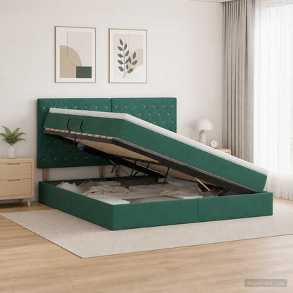 Letto con contenitore LED e materasso Verde Scuro 160 x 200 cm | homemem39