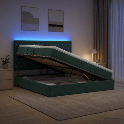 Letto con contenitore LED e materasso Verde Scuro 160 x 200 cm | homemem39