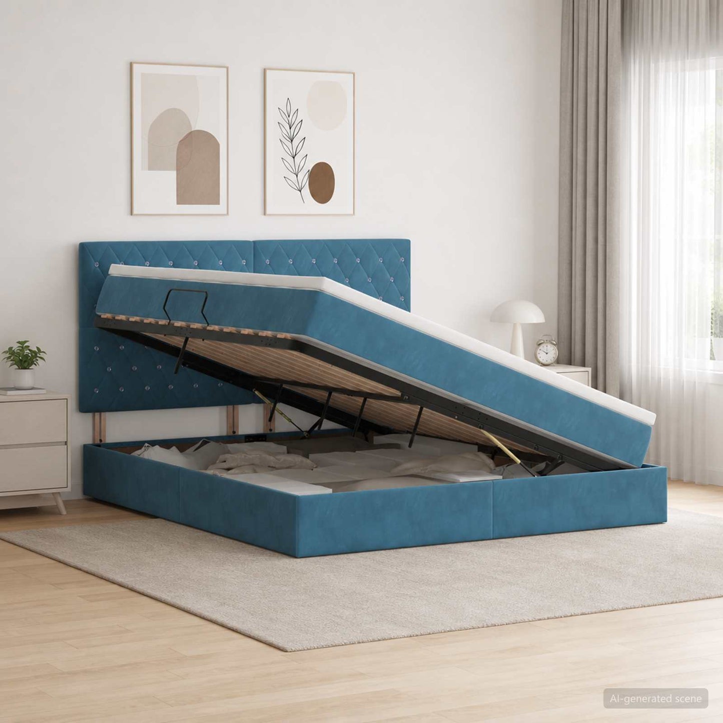 Letto con contenitore LED e materasso Blu Scuro 140 x 200 cm | homemem39