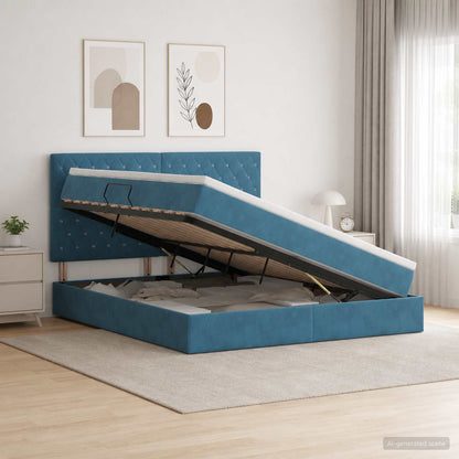 Letto con contenitore e materasso Blu Scuro 140 x 200 cm | homemem39