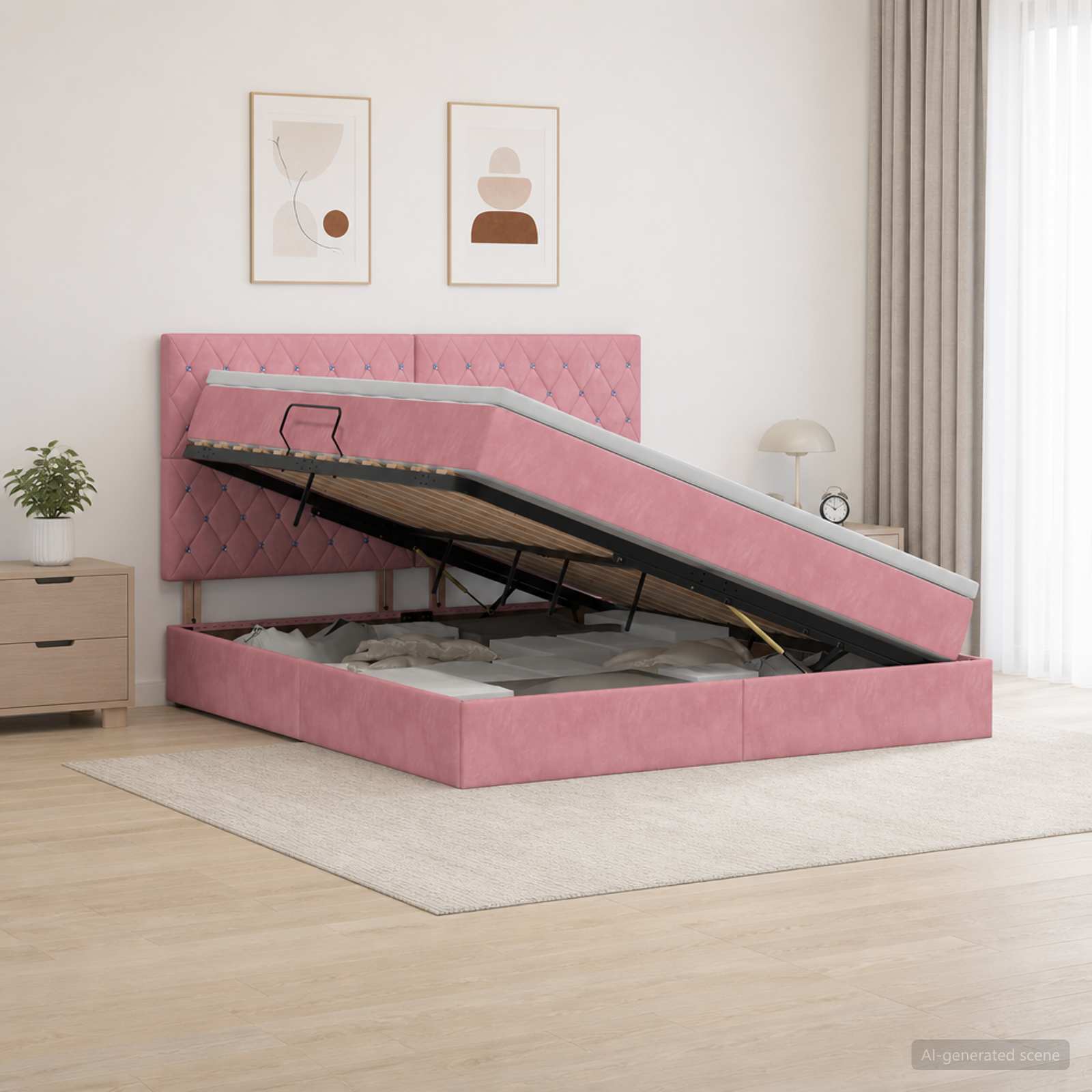 Letto con contenitore LED e materasso Rosa 140 x 200 cm Velluto | homemem39