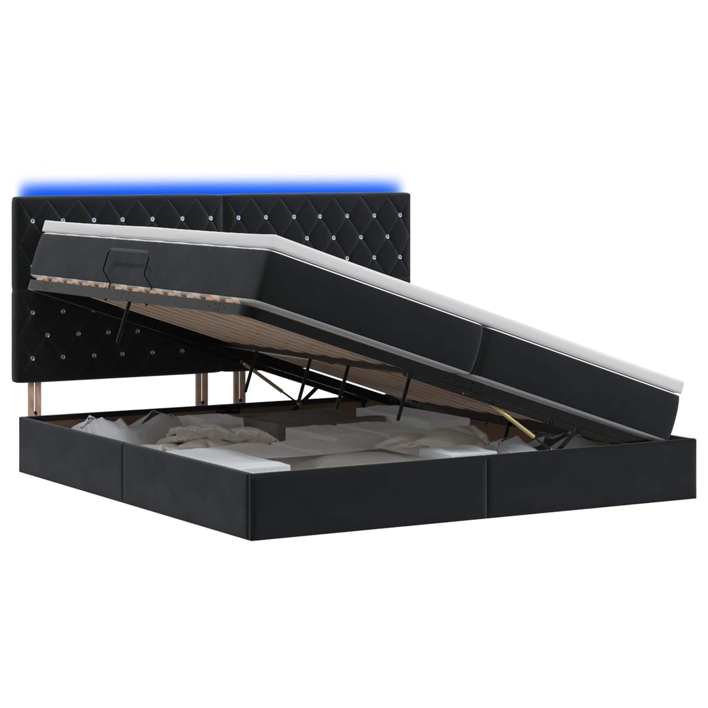 Letto con contenitore LED e materasso Nero 200 x 200 cm Velluto