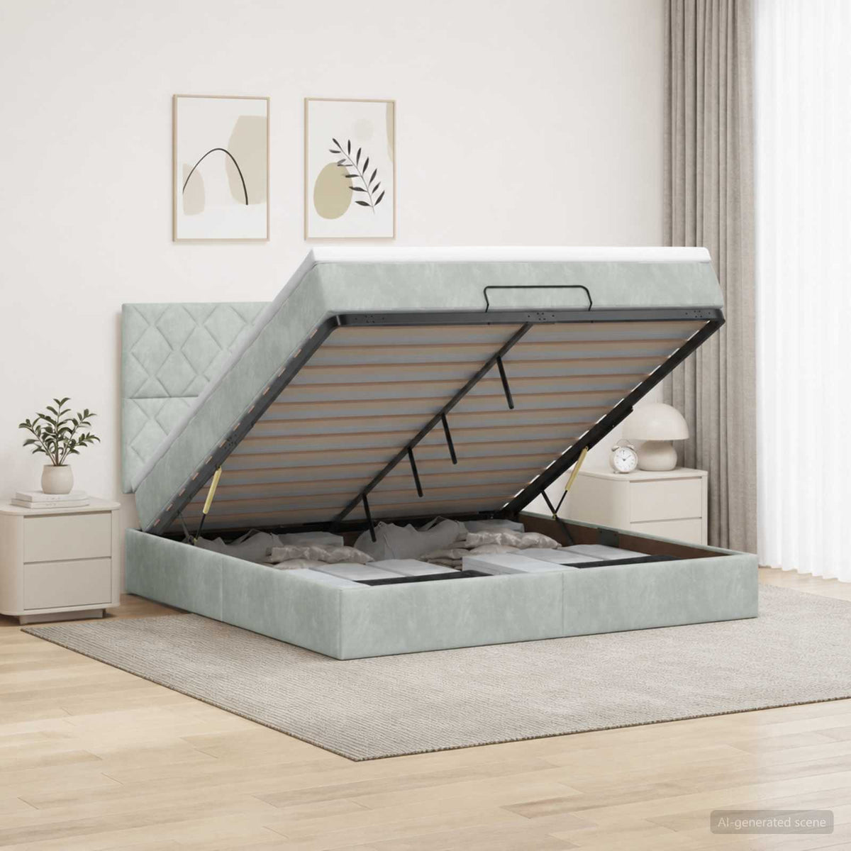Letto ottomano con materasso Grigio Chiaro 180 x 200 cm Velluto | homemem39