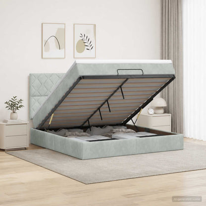 Letto ottomano con materasso Grigio Chiaro 180 x 200 cm Velluto | homemem39