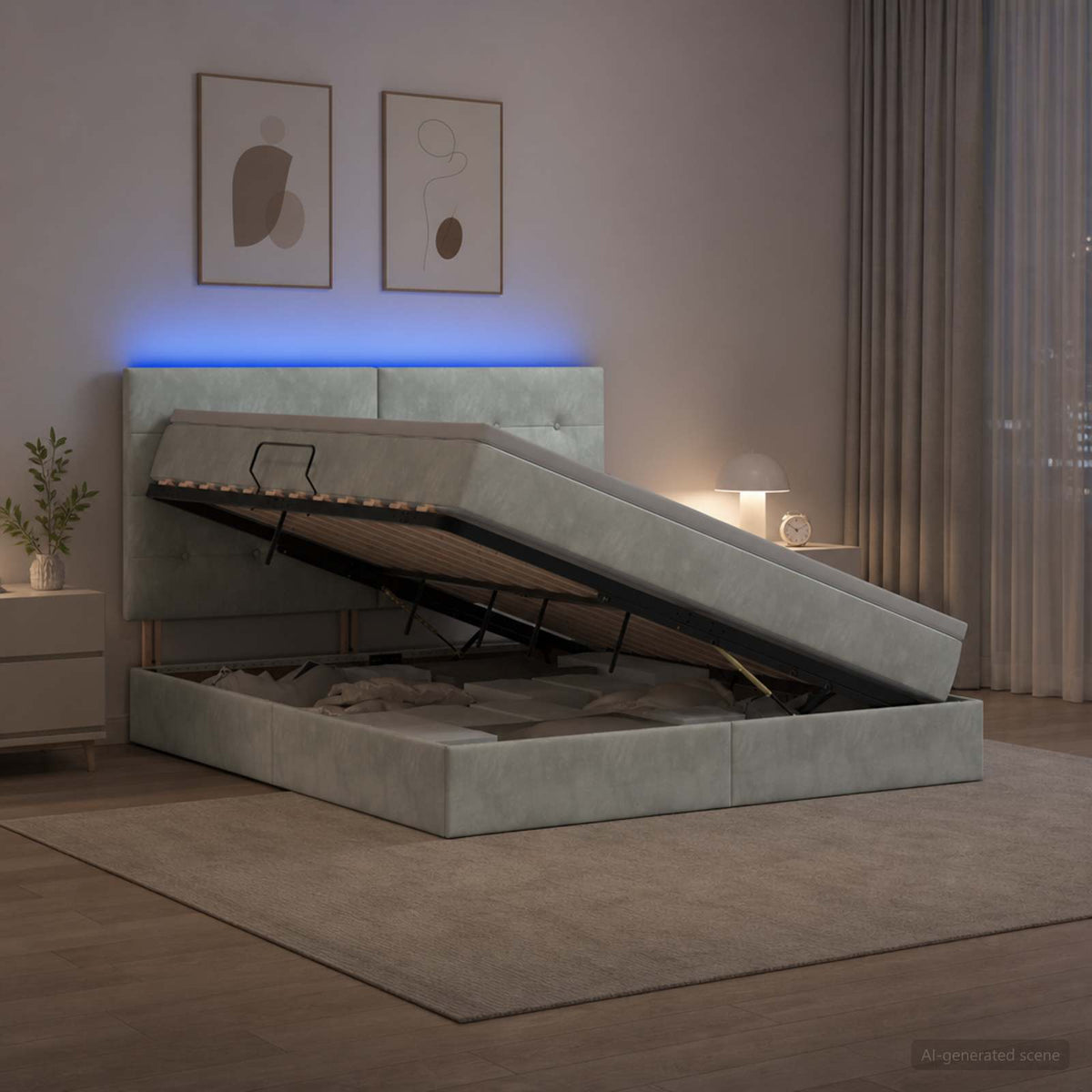 Letto con contenitore LED e materasso Grigio Chiaro | homemem39