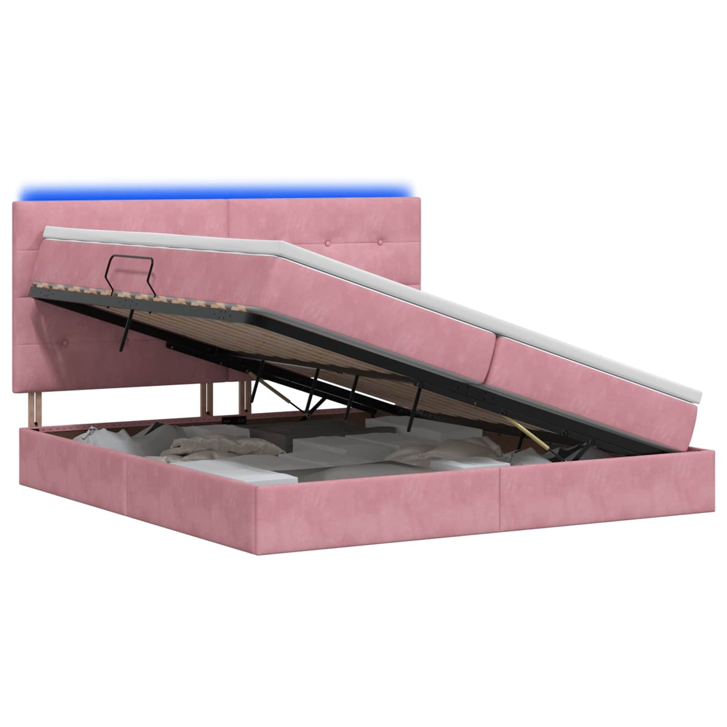 Letto con contenitore LED e materasso Rosa 200 x 200 cm Velluto