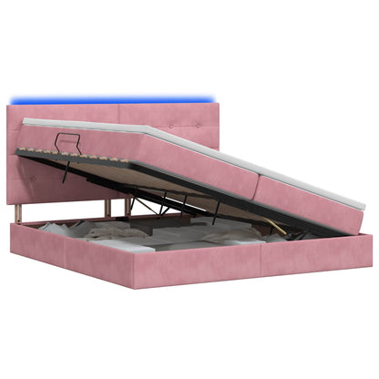 Letto con contenitore LED e materasso Rosa 200 x 200 cm Velluto