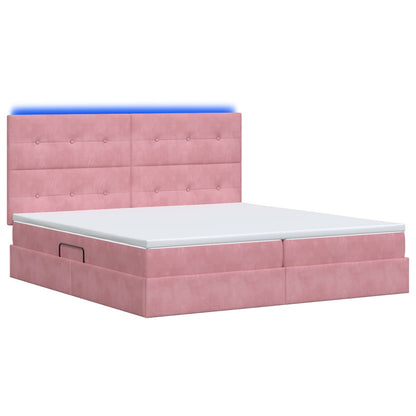 Letto con contenitore LED e materasso Rosa 200 x 200 cm Velluto