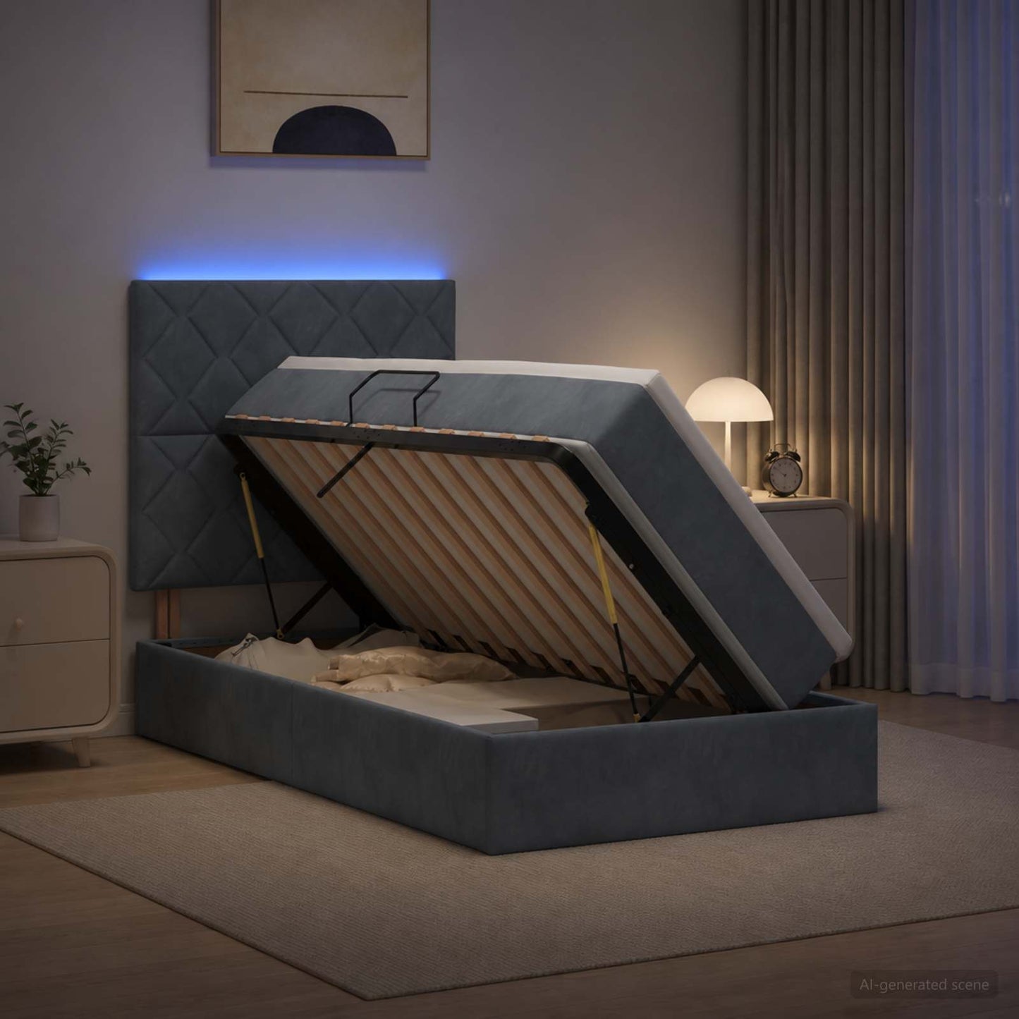 Letto con contenitore LED e materasso Grigio Scuro 100 x 200 cm