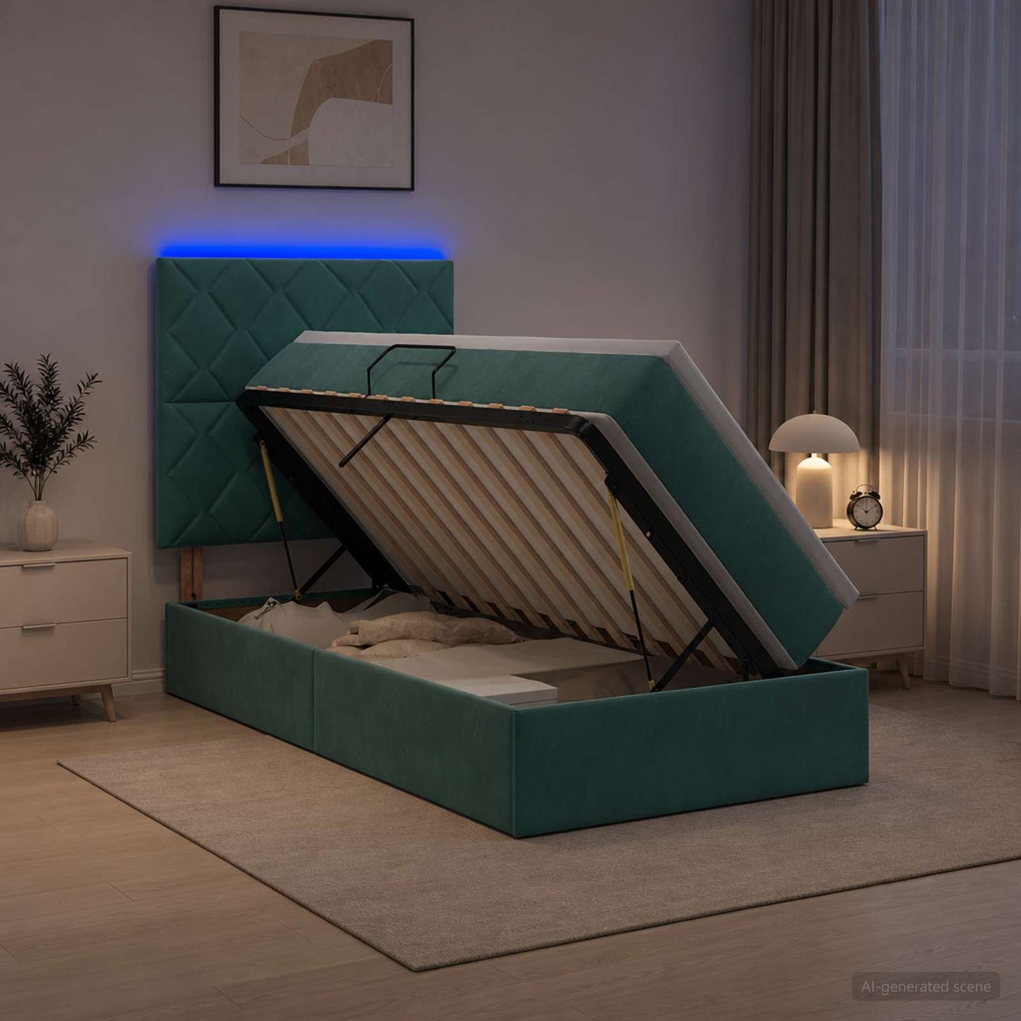 Letto con contenitore LED e materasso Verde Scuro 90 x 190 cm | homemem39